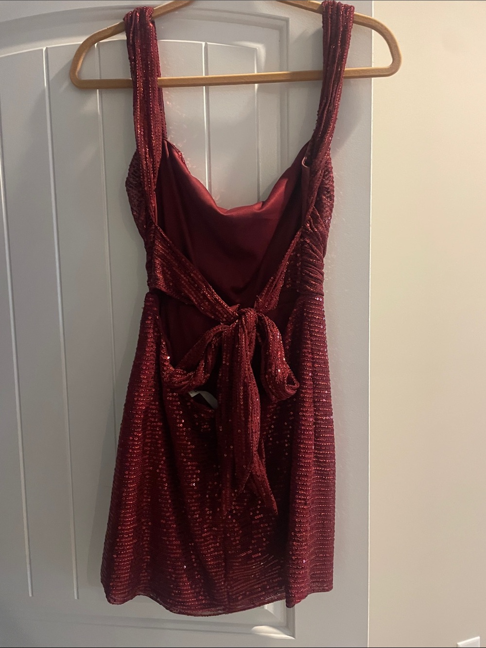 Lucy in the Sky Burgundy Sequin Cowl-Back Mini Dress